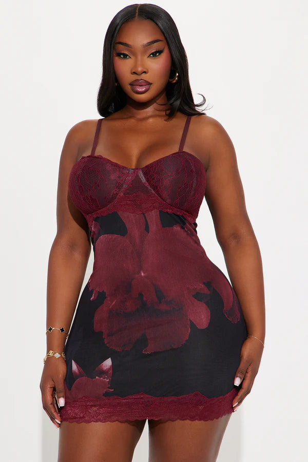 Courtney Mesh Lace Mini Dress - Red/combo